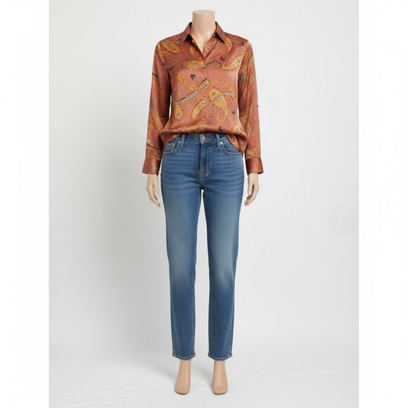 NWT Haver + Blair Burnt Orange Paisley Print Button-Up Blouse XL - Picture 2 of 16